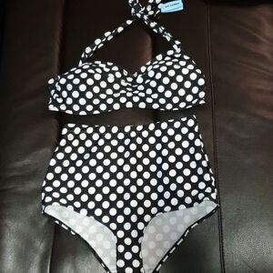 Retro Polka Dot 2pc Hi Waist Bikini sz L
